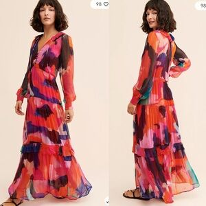 Anthropologie Marias pink abstract maxi dress XS